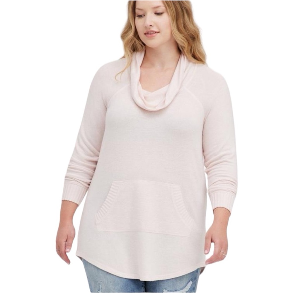 NWT Torrid Super Soft Plush Pink Cowl Neck Raglan Tunic Sweatshirt size …